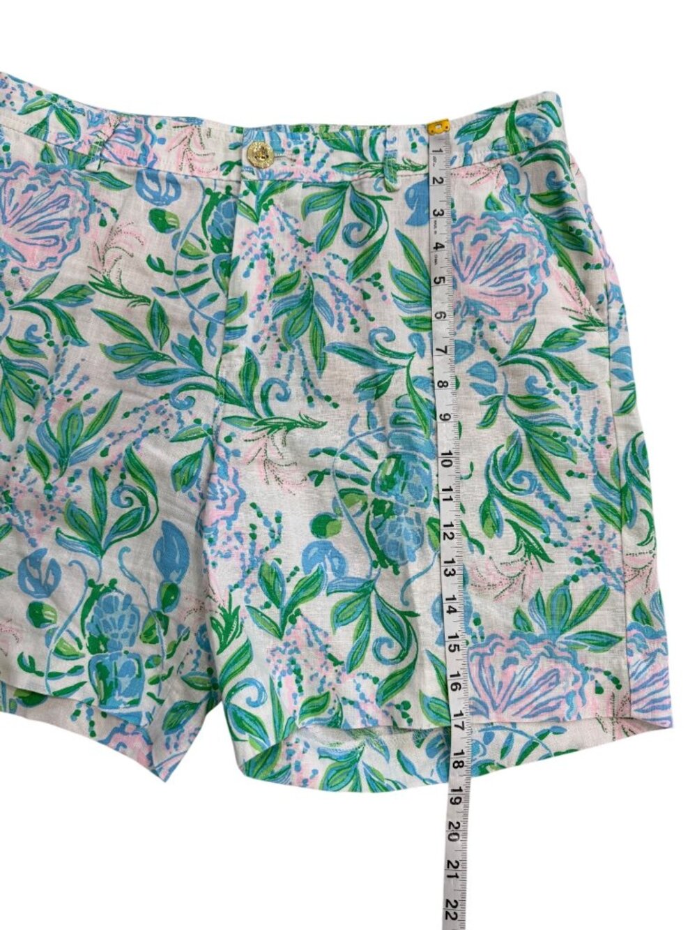 Lilly Pulitzer Womens Size 14 Aldora Linen Shorts Floral 7" White Green Blue - Picture 6 of 8